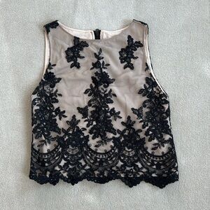 Alice and Olivia black and beige lace overlay top, size S